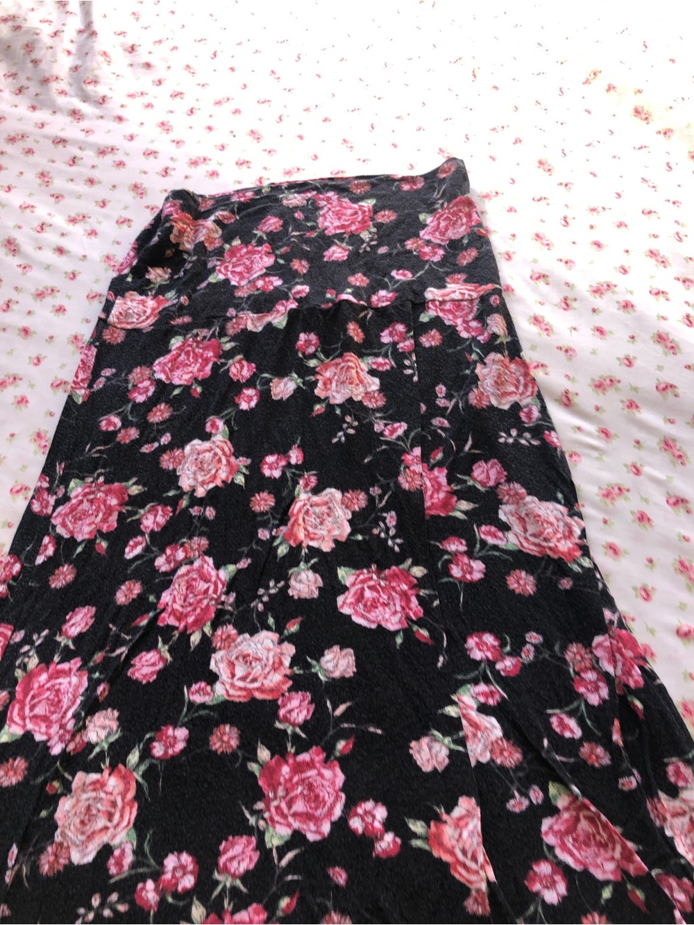 Black Maxi Skirt with Pink Rose Print - Picture 5 of 12